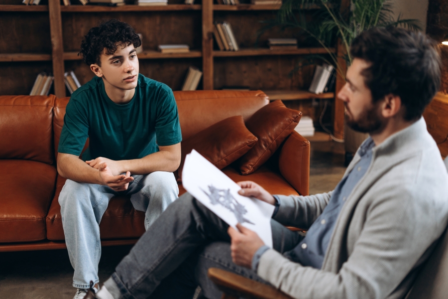 Teacher instructing a student